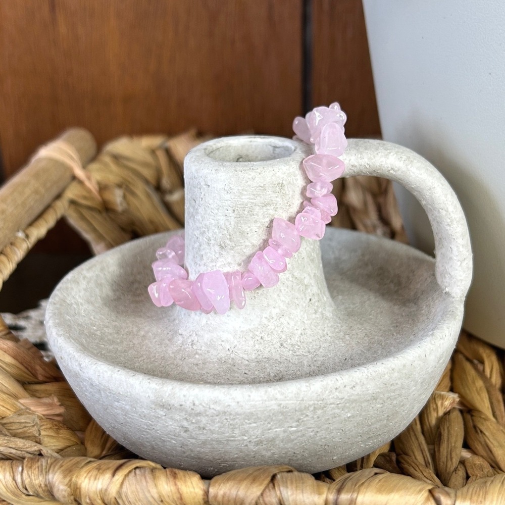 Rose Quartz Crystal Chip Stretch Bracelet Pink Gemstone Beaded Boho Feminine